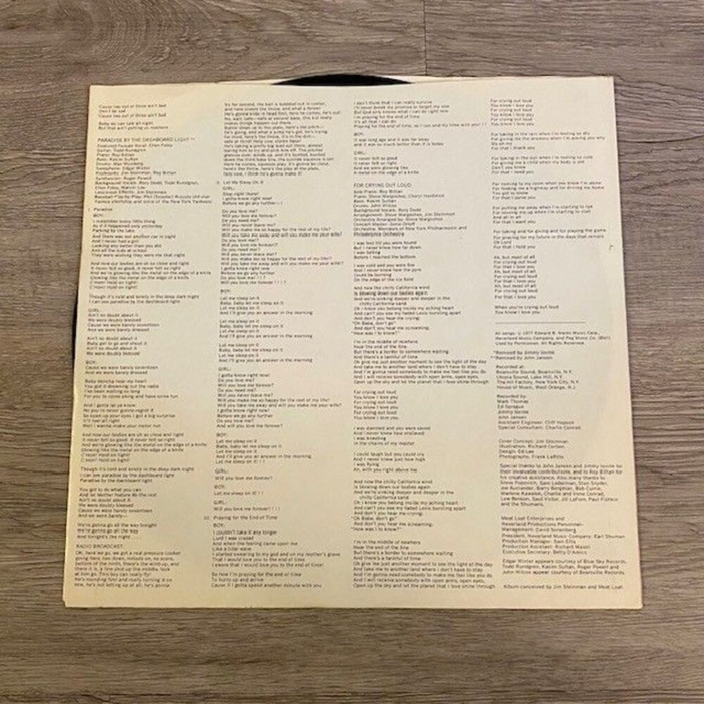 Meat Loaf Bat Out Of Hell Vintage Vinyl LP 1977 Epic Record PE-34974 - Picture 3 of 6